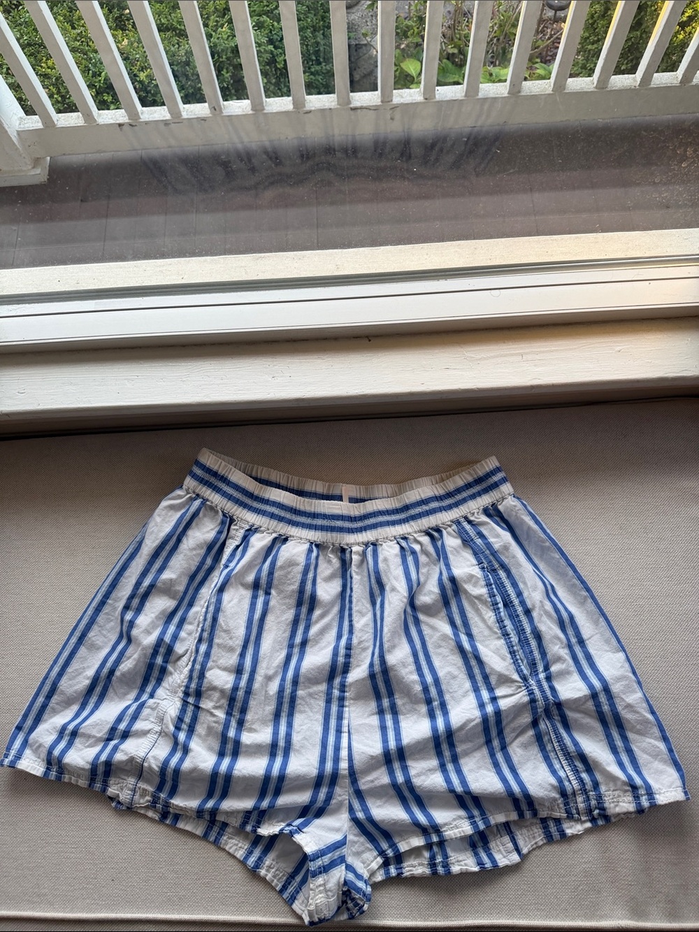 Free People Striped Blue & White Women's Boxer Style Shorts with Pockets